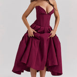 Nyssa | Full Pleated Romantic Silhouette Boned Corset Midi Dress