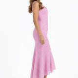 Cleo | Bias-Cut Luminous Cowl Neck Midi Dress