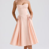 Charlotte | Underwired Sweetheart Twill Corset Midi Dress