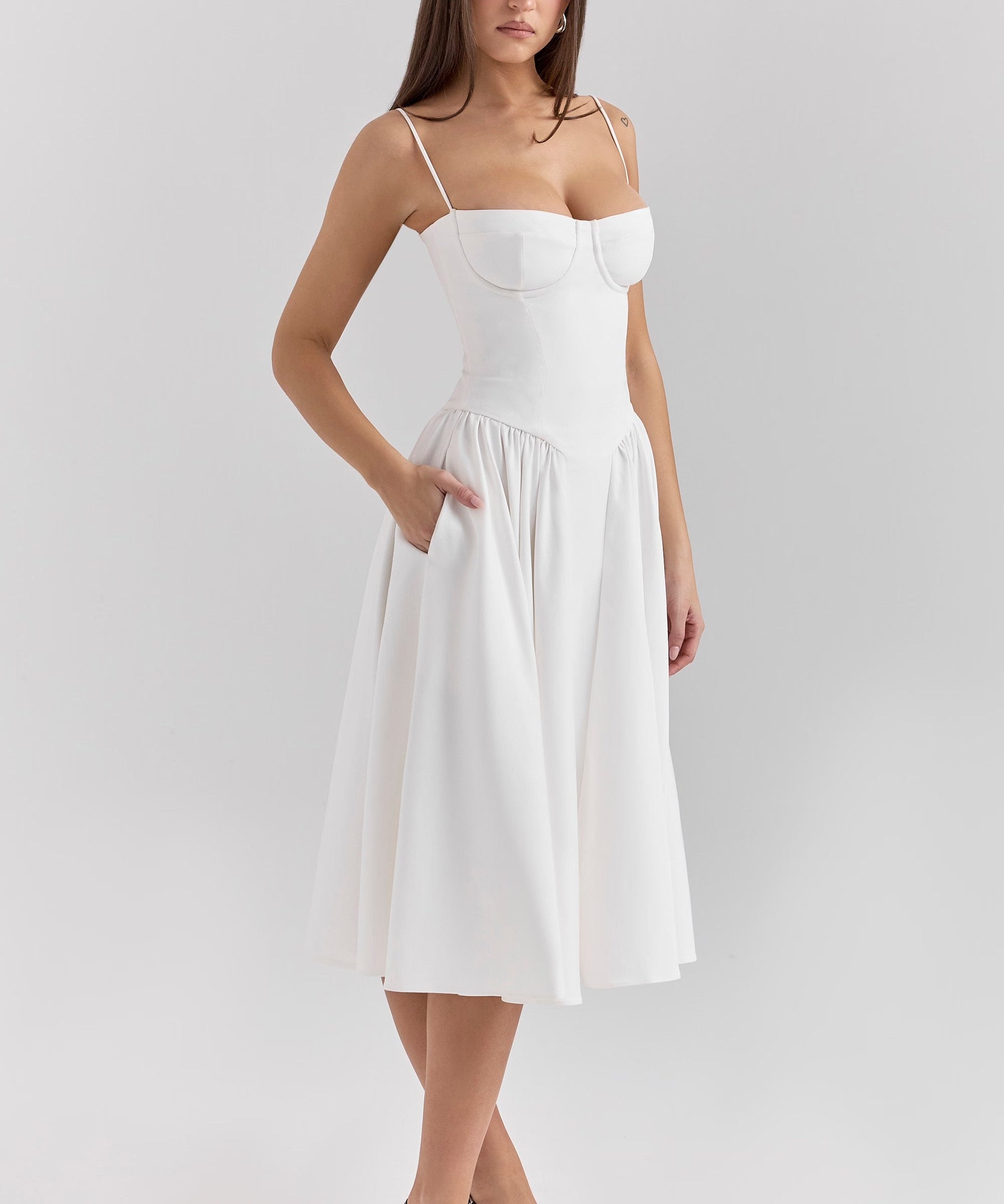 Charlotte | Underwired Sweetheart Twill Corset Midi Dress
