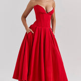 Nyssa | Full Pleated Romantic Silhouette Boned Corset Midi Dress