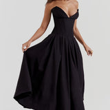Nyssa | Full Pleated Romantic Silhouette Boned Corset Midi Dress