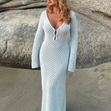 Kelsey | Breezy Flared Sleeve Open-Knit Maxi Dress