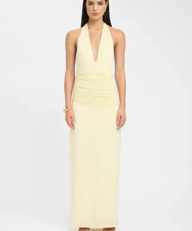 Ophelia | Open Back Ruched Plunging Maxi Dress