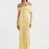 Helena | Off-The-Shoulder Mesh Drape Maxi Dress