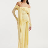Helena | Off-The-Shoulder Mesh Drape Maxi Dress