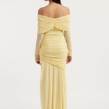 Helena | Off-The-Shoulder Mesh Drape Maxi Dress