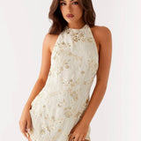 Bianca | High Neck Open Back Floral Mini Dress