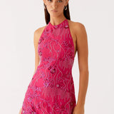 Bianca | High Neck Open Back Floral Mini Dress