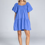 Becka | Juniper Blue Cotton Tiered Mini Dress
