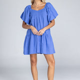 Becka | Juniper Blue Cotton Tiered Mini Dress