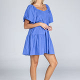 Becka | Juniper Blue Cotton Tiered Mini Dress