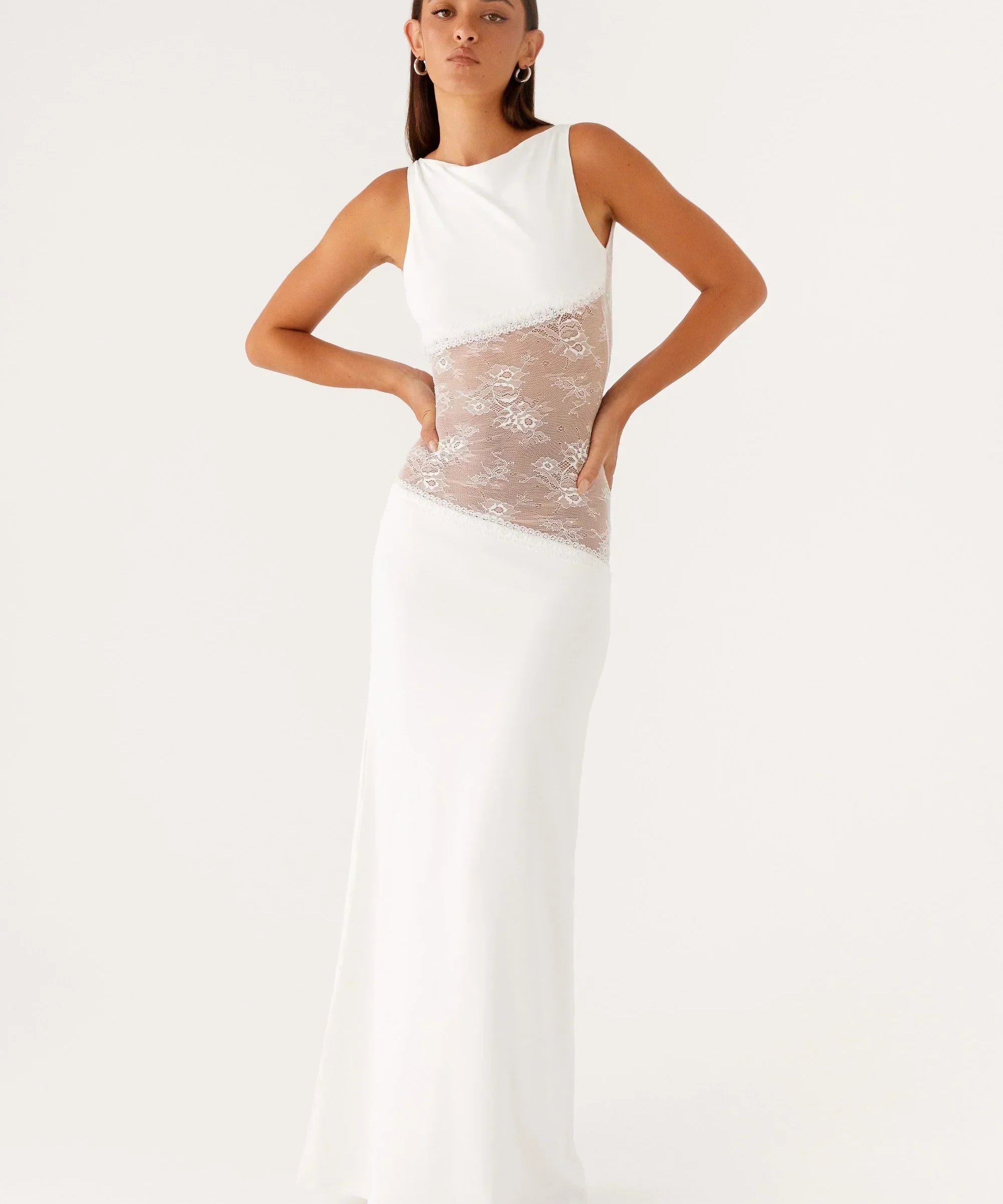 Lucinda | Open Back Lace Panel Maxi Dress