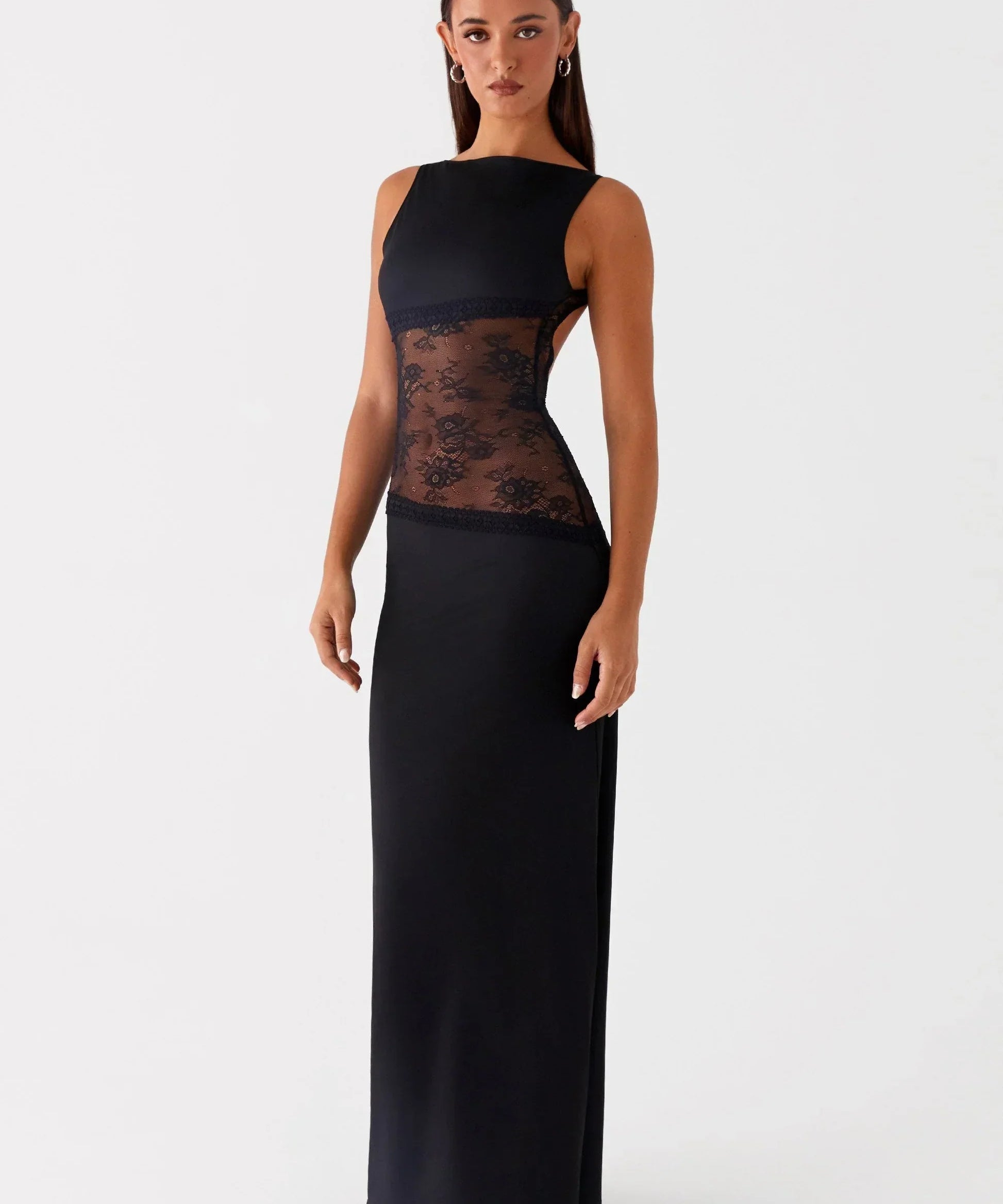 Lucinda | Open Back Lace Panel Maxi Dress