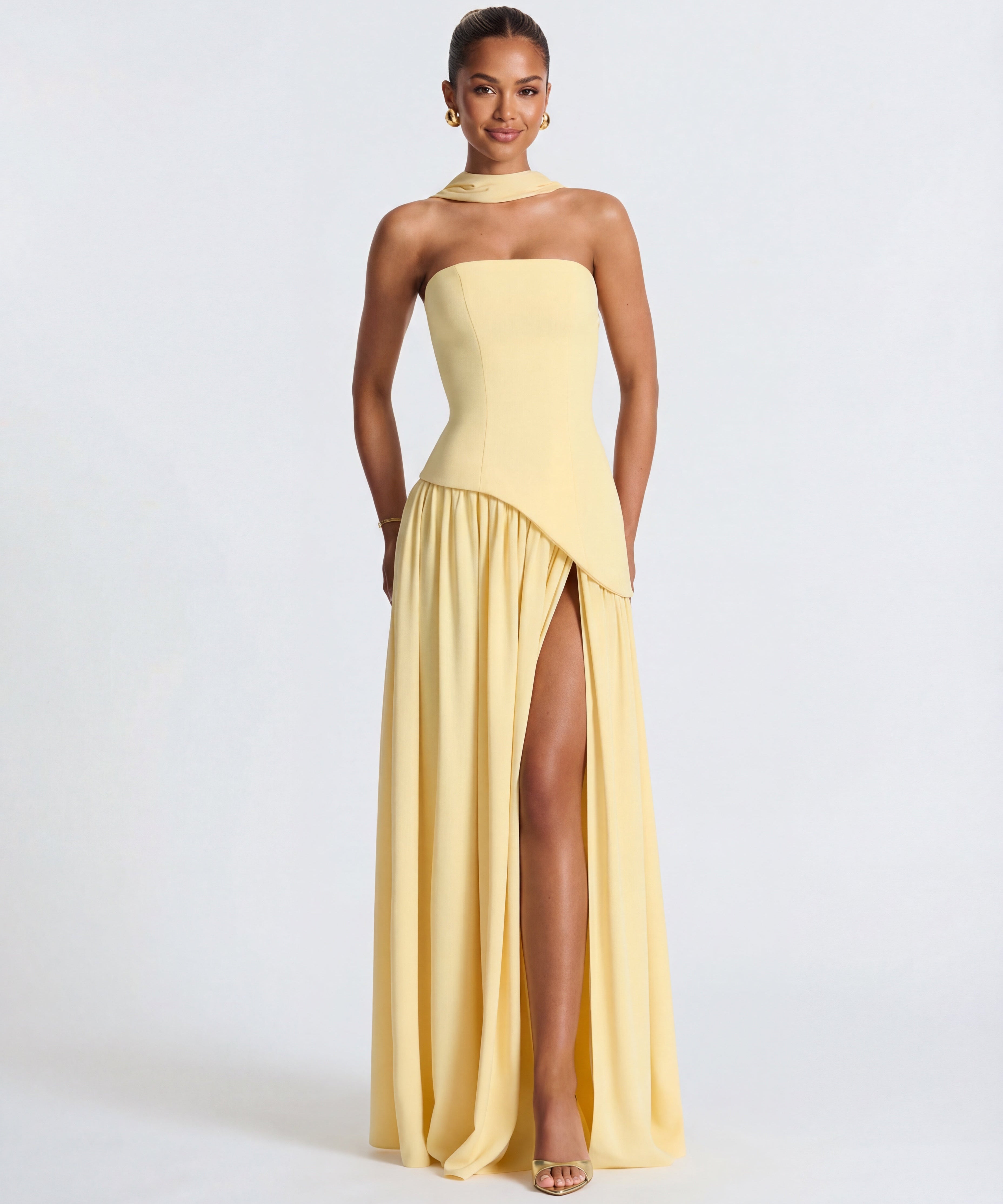 Aveline | Strapless Maxi Dress Thigh-High Split