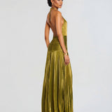 Talia | Luminous Metallic Halter Maxi Dress
