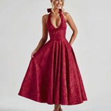 Evelyn | Halterneck Bustier Textured Jacquard Midi Dress