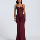 Rosabella |  Radiant Yellow Halter Neck Ruched Maxi Dress