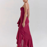 Mona | Cascading Ruffle Sweetheart Ruched Maxi Dress