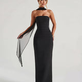 Ella | Strapless Sculpting Maxi Dress with Removable Mesh Scarf