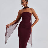 Ella | Strapless Sculpting Maxi Dress with Removable Mesh Scarf