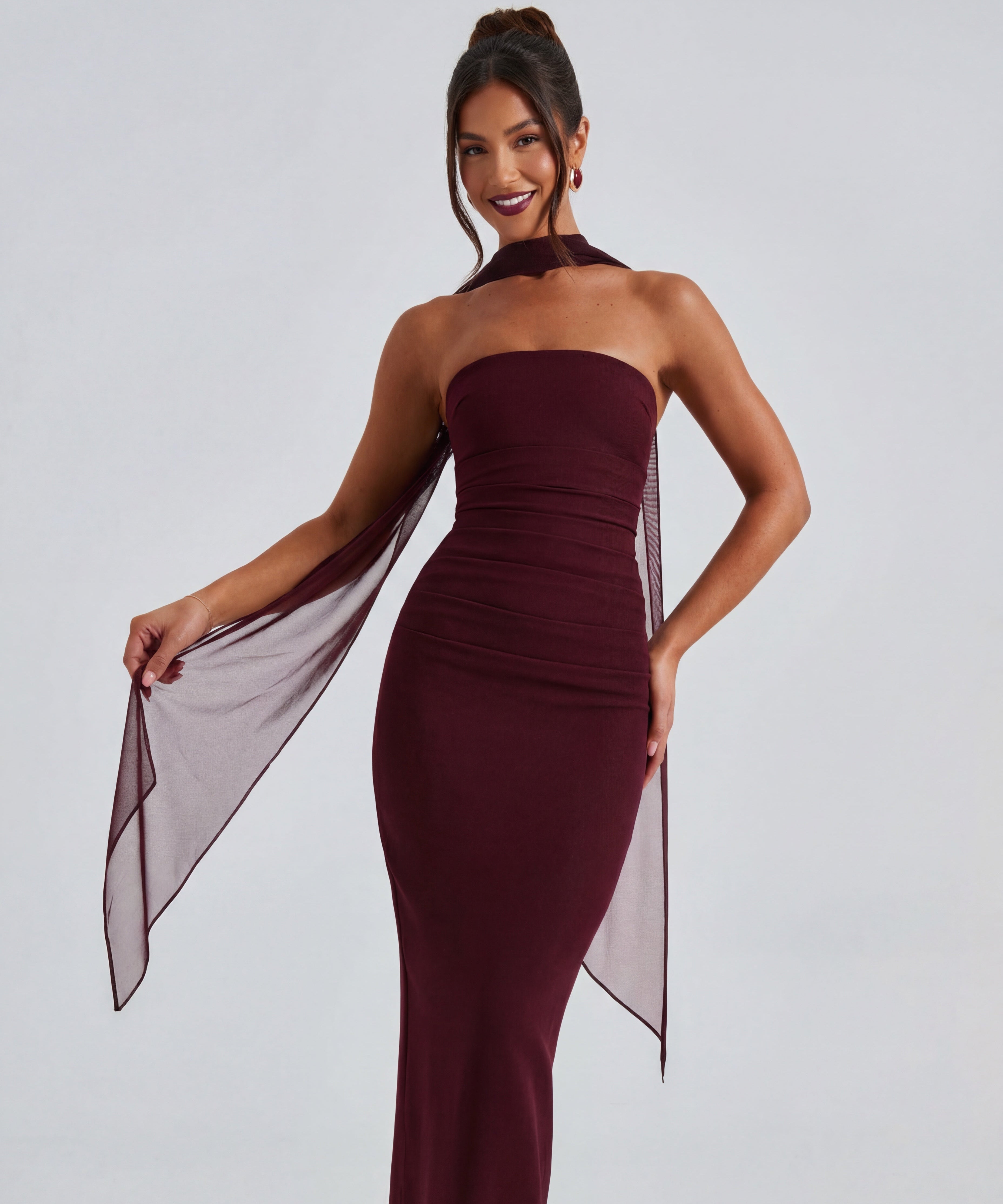 Ella | Strapless Sculpting Maxi Dress with Removable Mesh Scarf