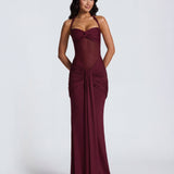 Rosabella |  Radiant Yellow Halter Neck Ruched Maxi Dress