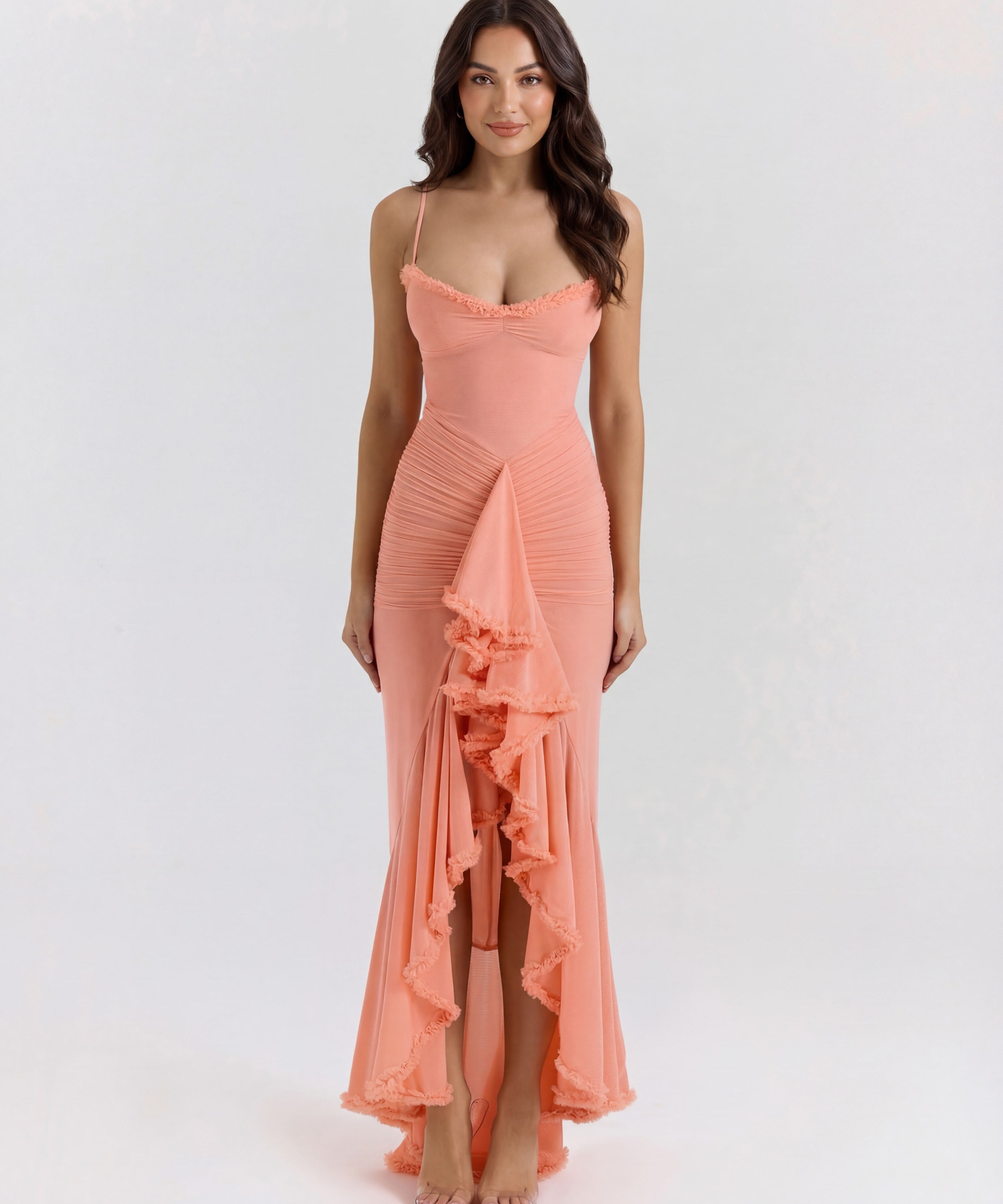 Mona | Cascading Ruffle Sweetheart Ruched Maxi Dress