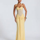 Rosabella |  Radiant Yellow Halter Neck Ruched Maxi Dress