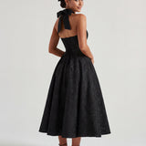 Evelyn | Halterneck Bustier Textured Jacquard Midi Dress