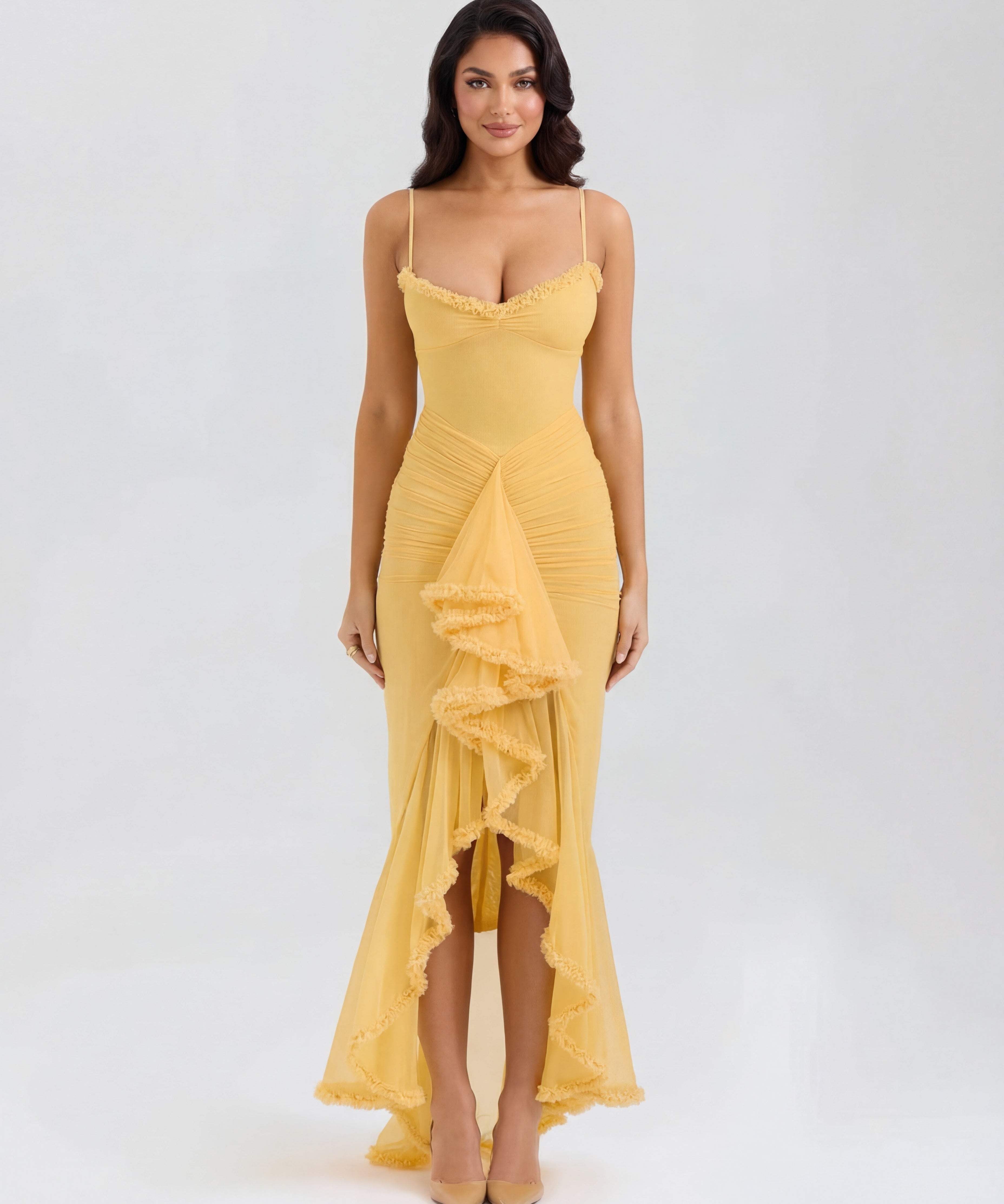 Mona | Cascading Ruffle Sweetheart Ruched Maxi Dress