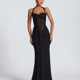 Rosabella |  Radiant Yellow Halter Neck Ruched Maxi Dress