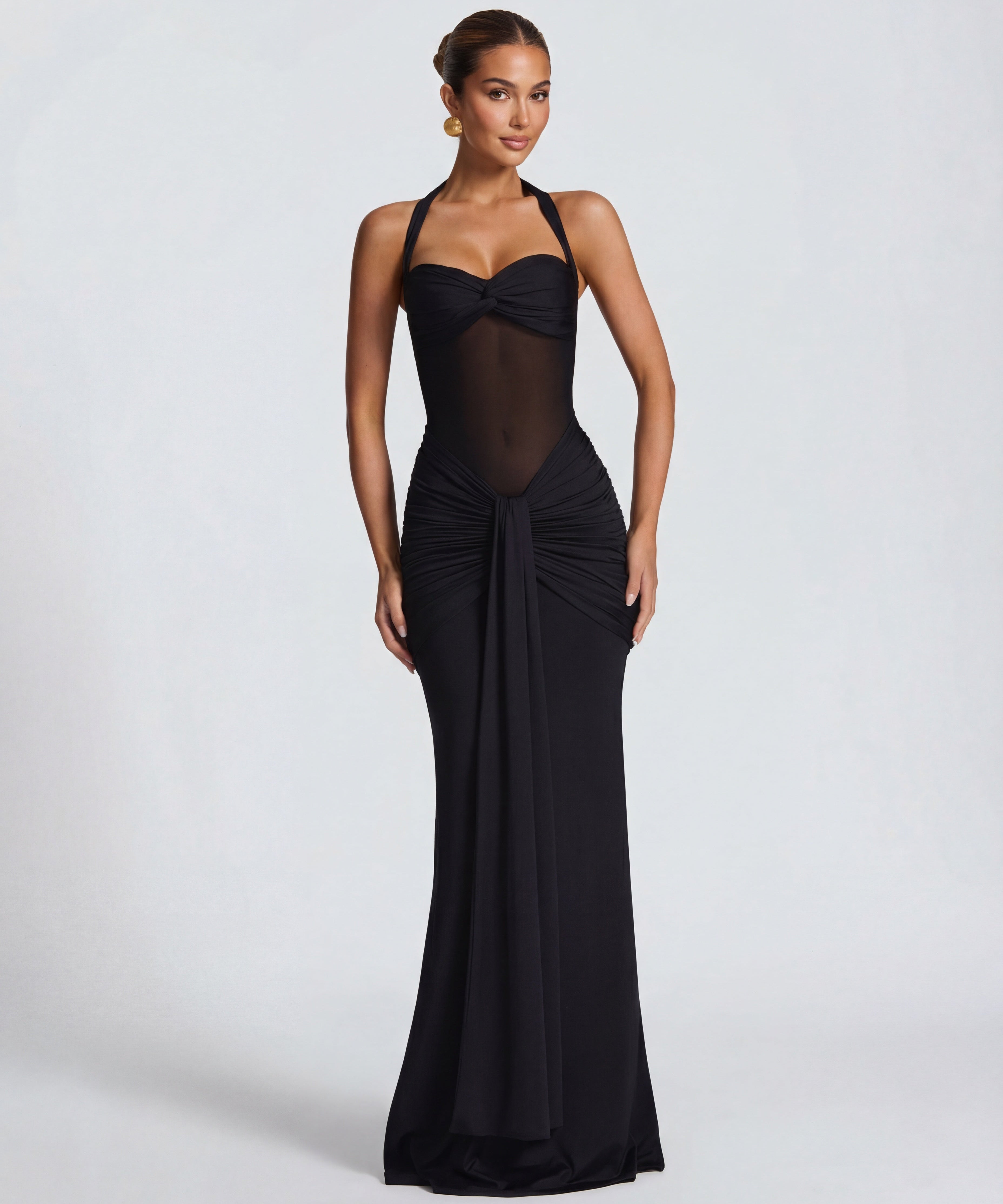 Rosabella |  Radiant Yellow Halter Neck Ruched Maxi Dress