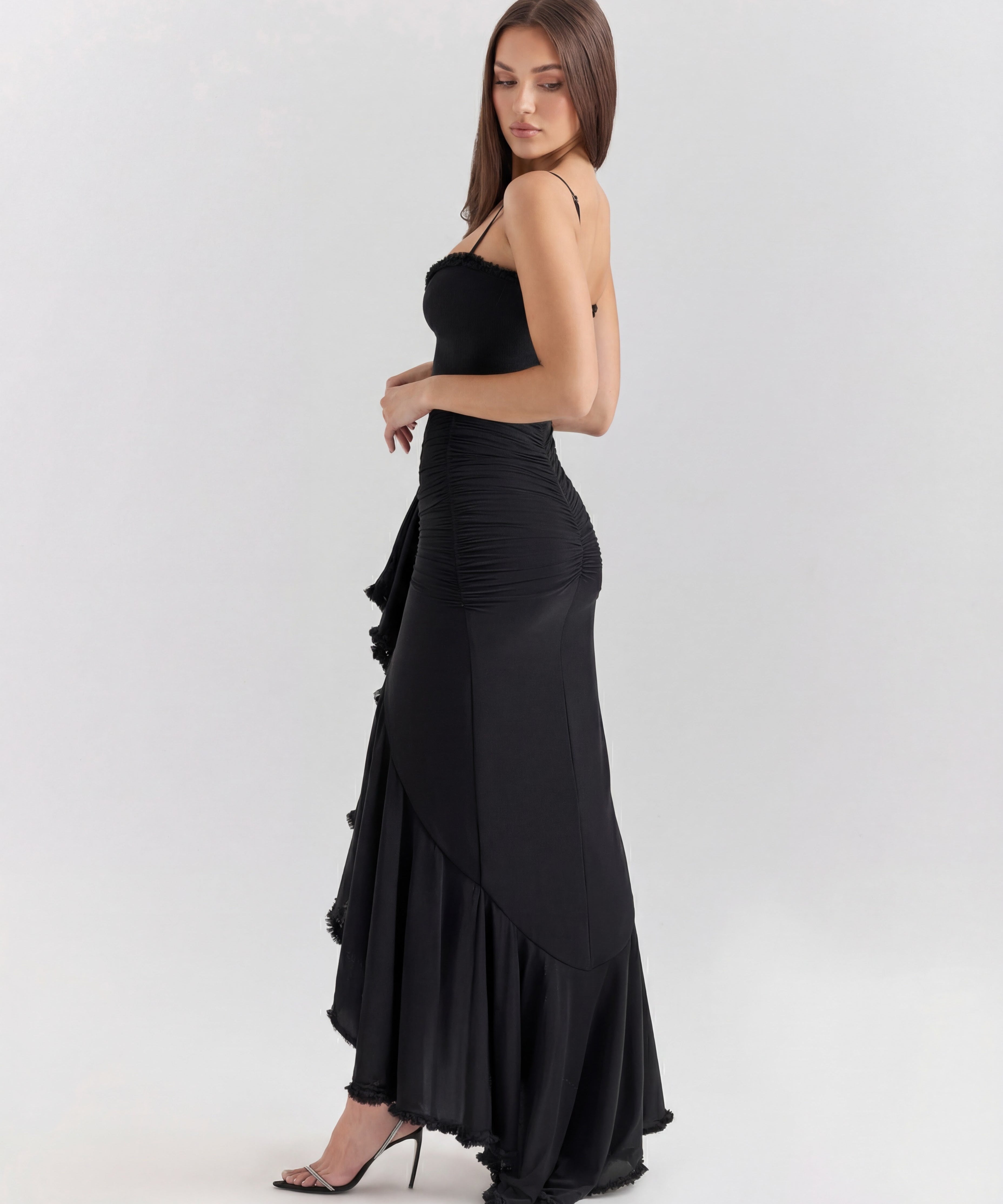 Mona | Cascading Ruffle Sweetheart Ruched Maxi Dress
