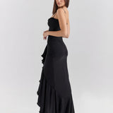 Mona | Cascading Ruffle Sweetheart Ruched Maxi Dress