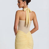 Rosabella |  Radiant Yellow Halter Neck Ruched Maxi Dress