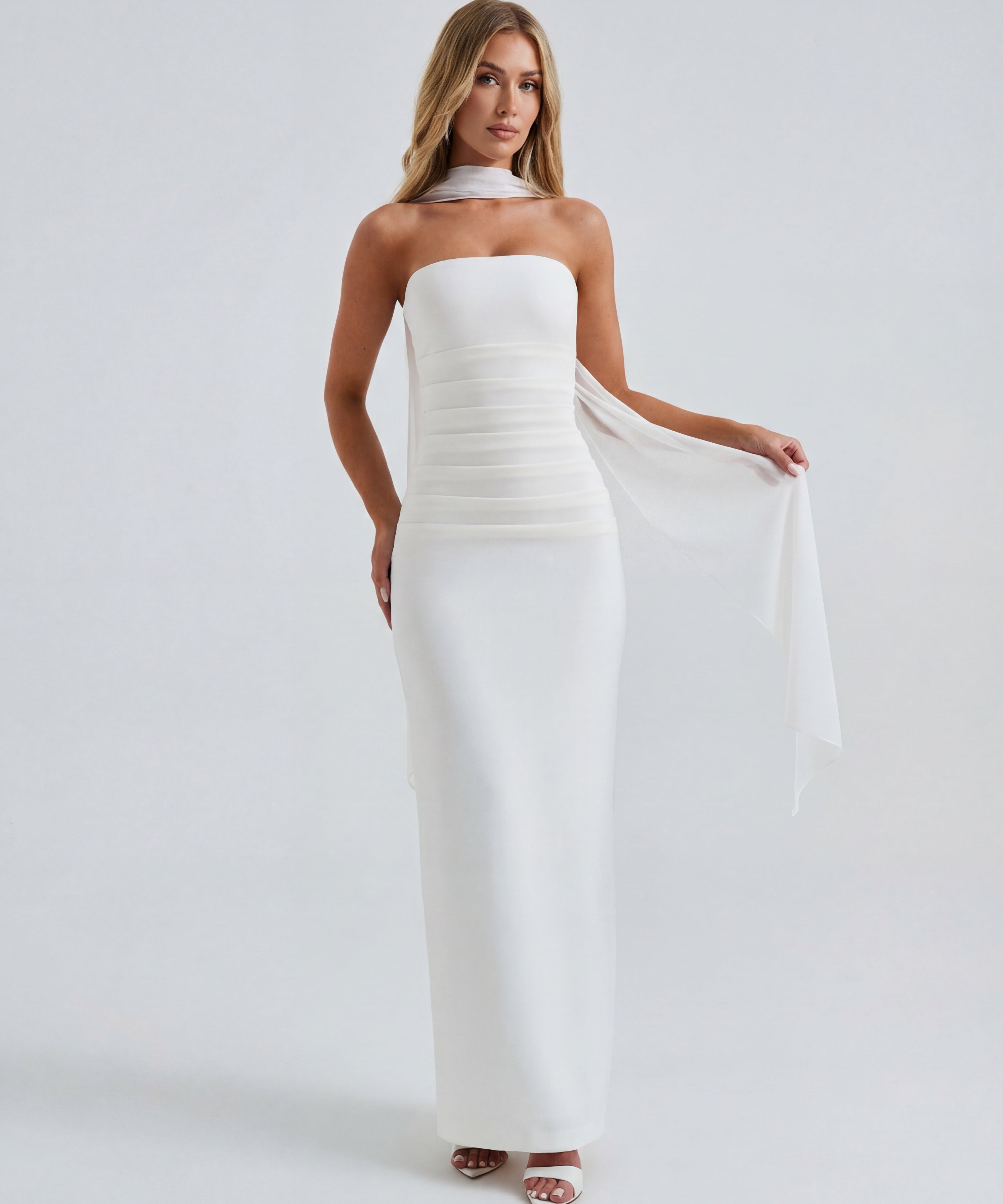 Ella | Strapless Sculpting Maxi Dress with Removable Mesh Scarf