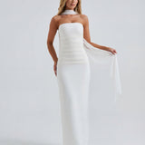 Ella | Strapless Sculpting Maxi Dress with Removable Mesh Scarf
