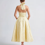 Evelyn | Halterneck Bustier Textured Jacquard Midi Dress
