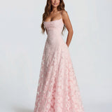 Sofia | Spaghetti Strap Straight Neckline Floral Lace Maxi Dress