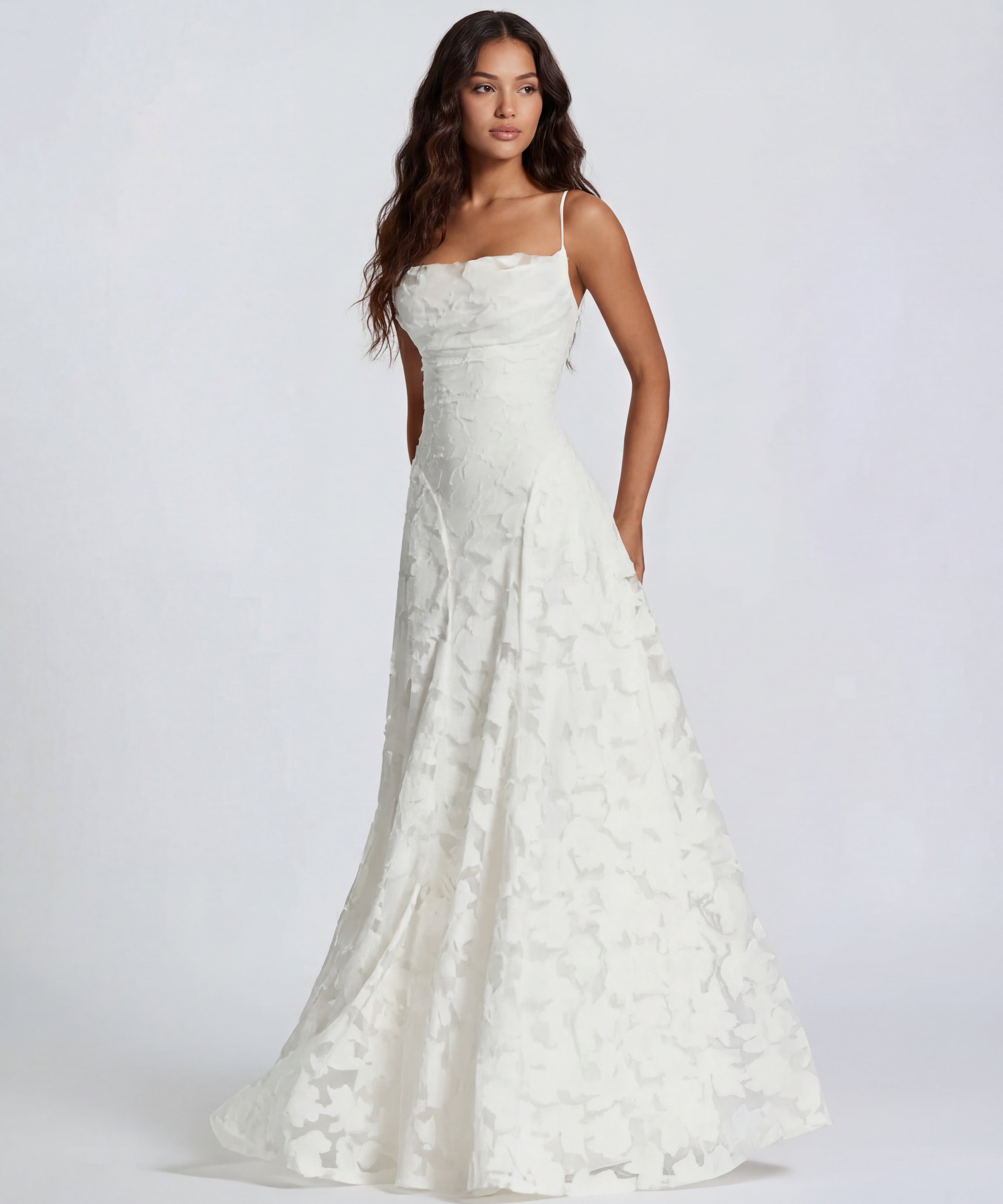 Sofia | Spaghetti Strap Straight Neckline Floral Lace Maxi Dress
