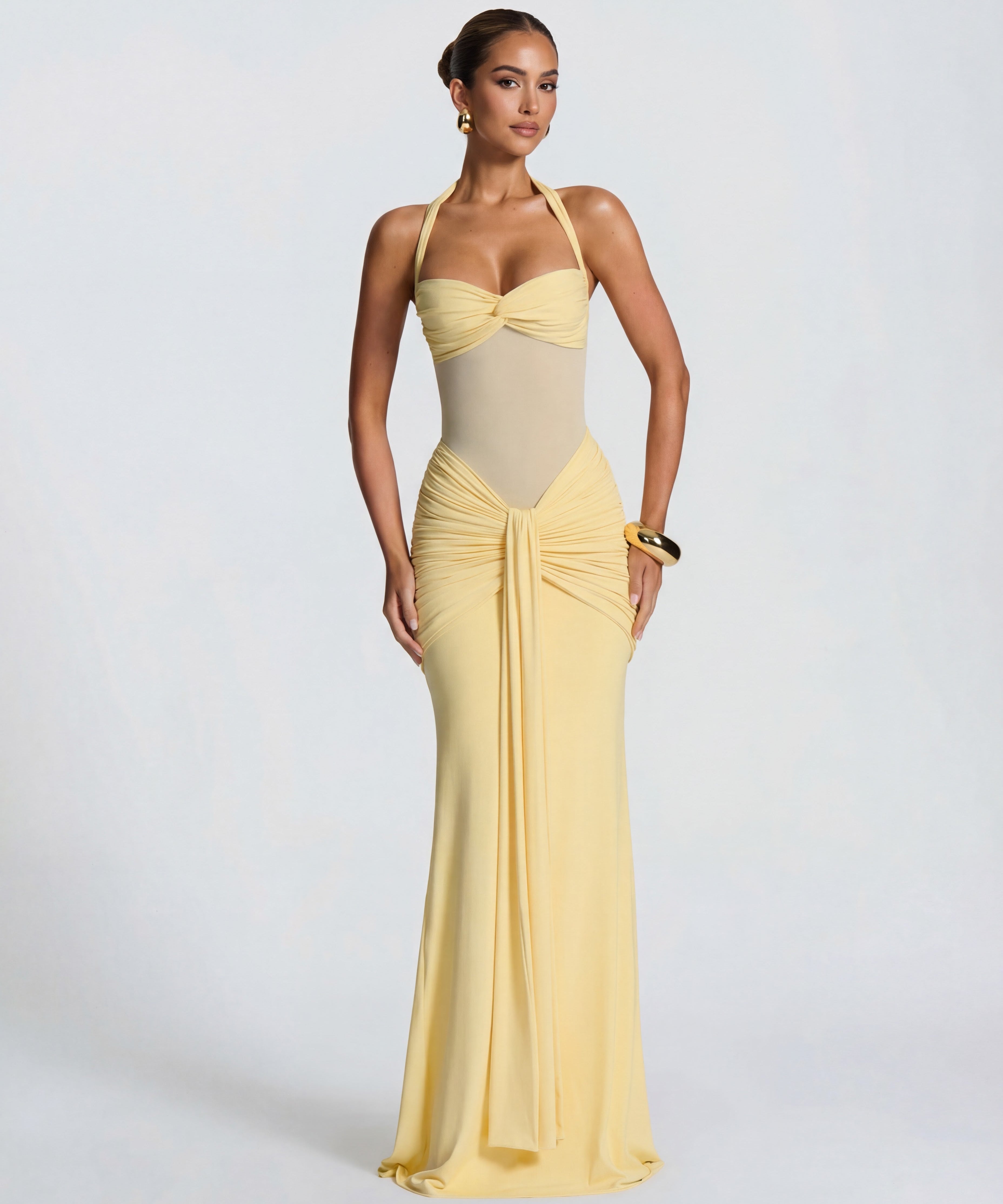 Valentina | Twisted Bust Sheer Mesh Maxi Dress