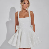 Victoria | Dazzling Sequin Square Neck Bow Mini Dress