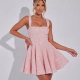 Victoria | Dazzling Sequin Square Neck Bow Mini Dress