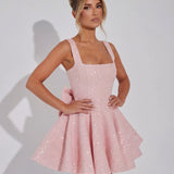Victoria | Dazzling Sequin Square Neck Bow Mini Dress