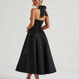 Evelyn | Halterneck Bustier Textured Jacquard Midi Dress