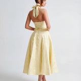 Evelyn | Halterneck Bustier Textured Jacquard Midi Dress