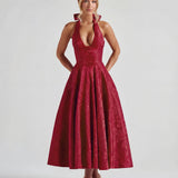 Evelyn | Halterneck Bustier Textured Jacquard Midi Dress