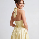 Evelyn | Halterneck Bustier Textured Jacquard Midi Dress