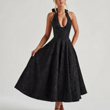 Evelyn | Halterneck Bustier Textured Jacquard Midi Dress